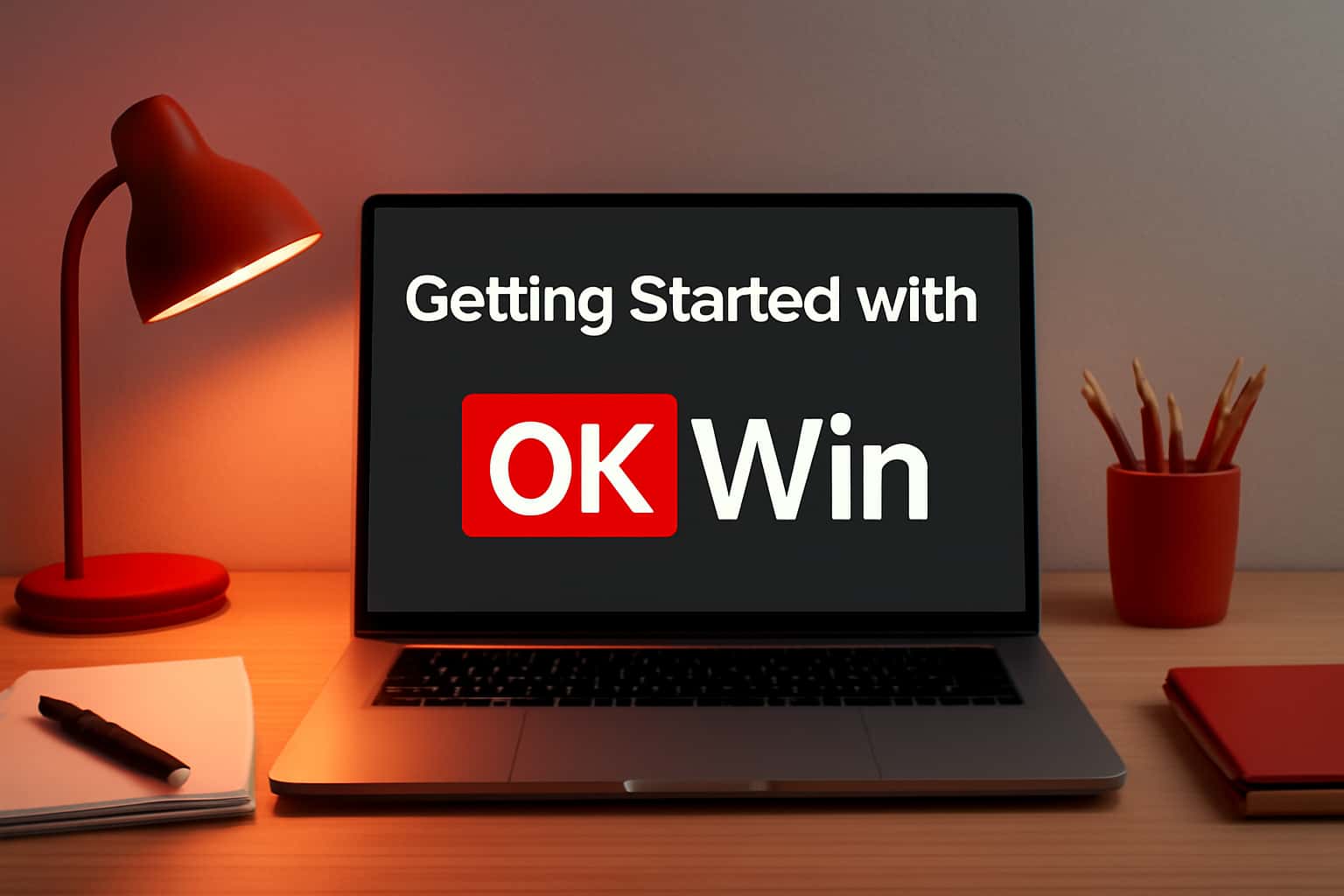An informative scene showcasing the phrase 'Getting Started with OK Win' in a professional setting.