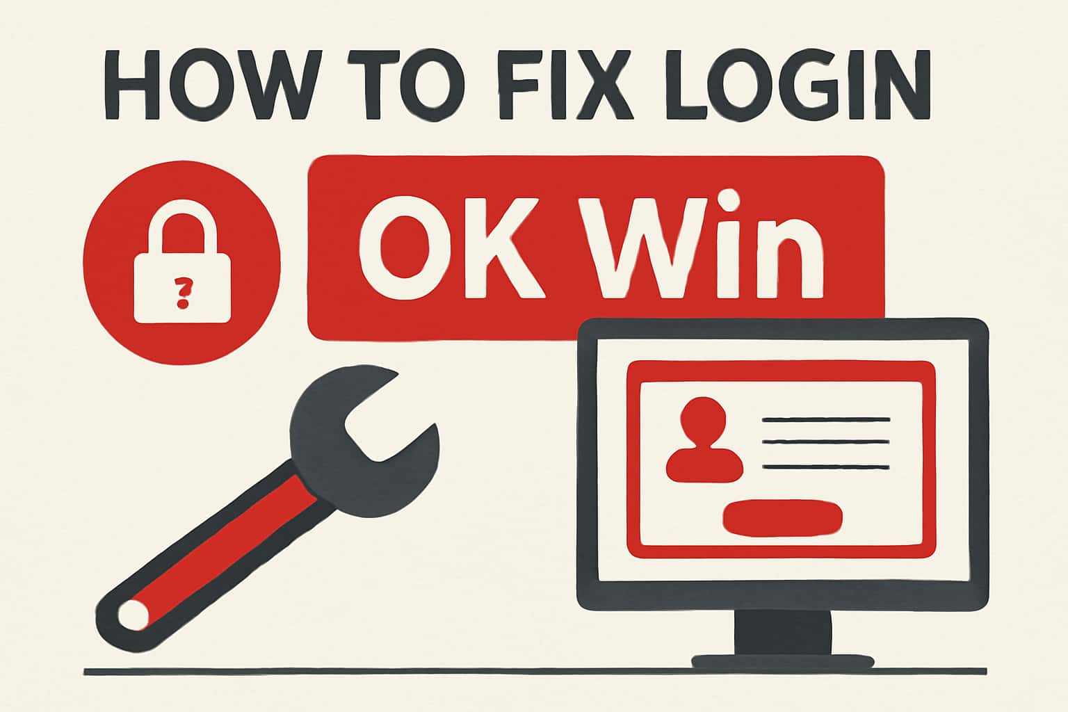 An informative visual depicting solutions for login issues related to OK Win.