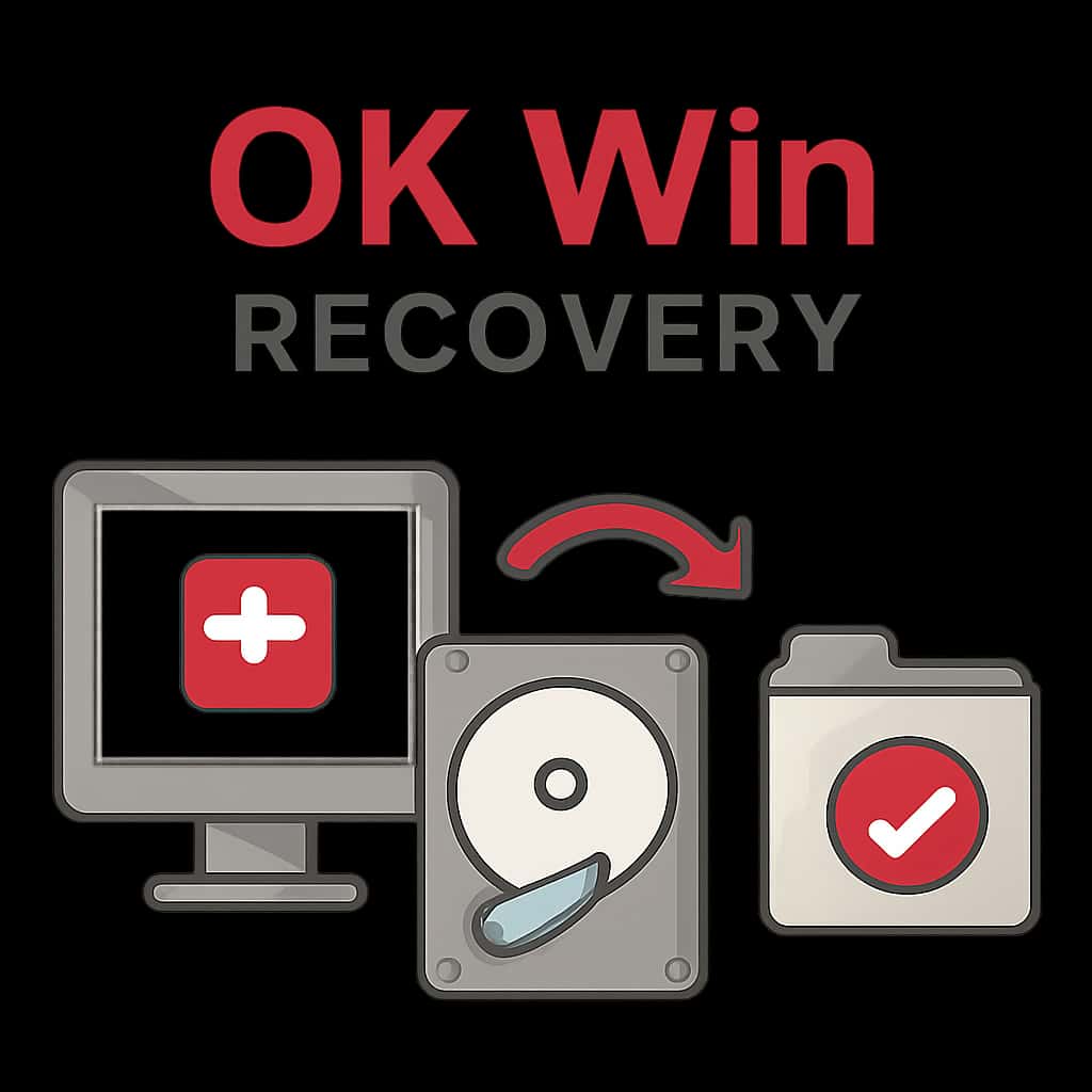An educational diagram depicting steps for OK Win Recovery.