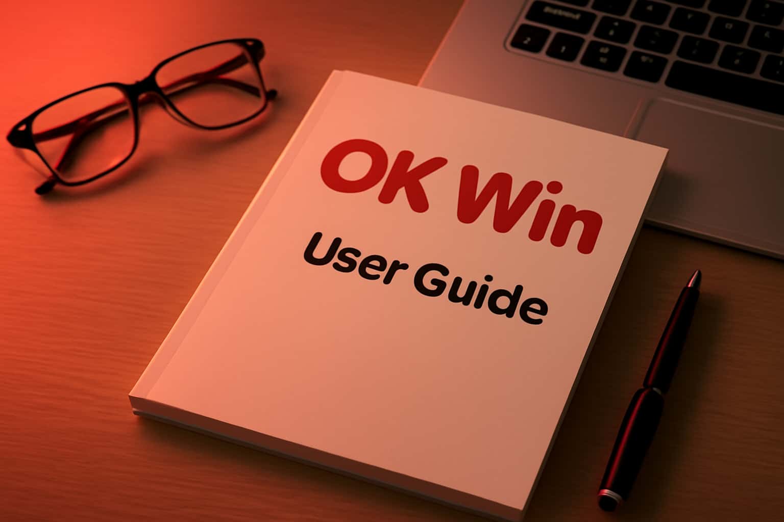 A high-quality rendering of the OK Win User Guide with a neutral background and prominent text.
